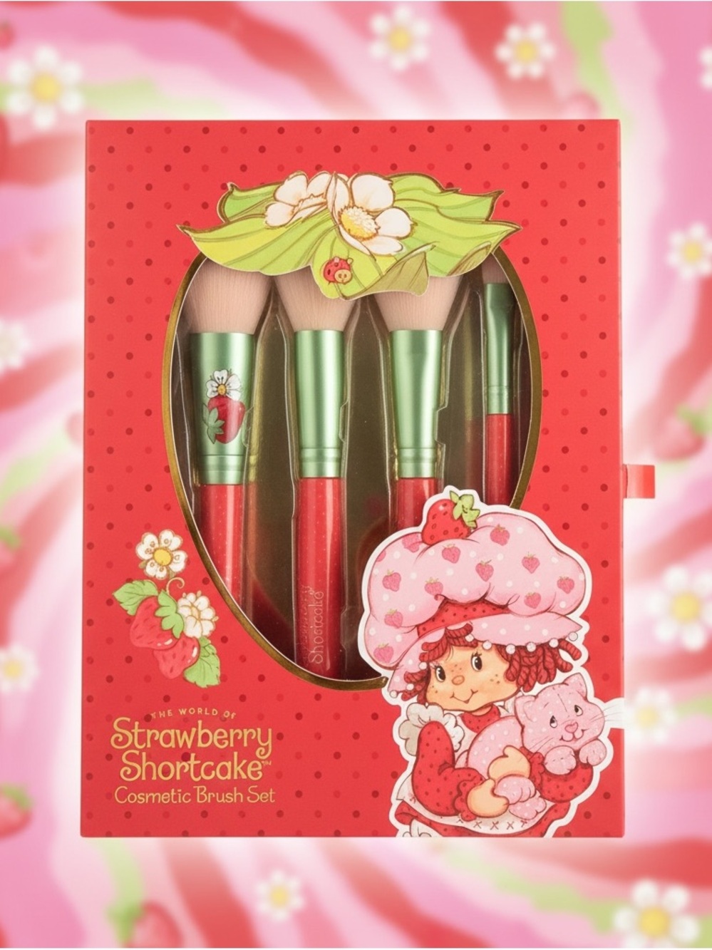 Strawberry Shortcake Cosmetic Brush Set 4PC Red Green Makeup Brushes New